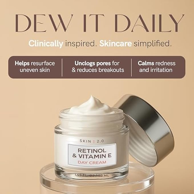 Skin 2.0 RETINOL & VITAMIN E FACE MOISTURIZER - DERMATOLOGIST TESTED, HYDRATING, RESTORES SUN-DAMAGED SKIN, ANTI-AGING - REDUCES ACNE SCARS, CLEAN BEAUTY, CRUELTY-FREE KOREAN SKINCARE - 1.69 FL OZ - Image 4